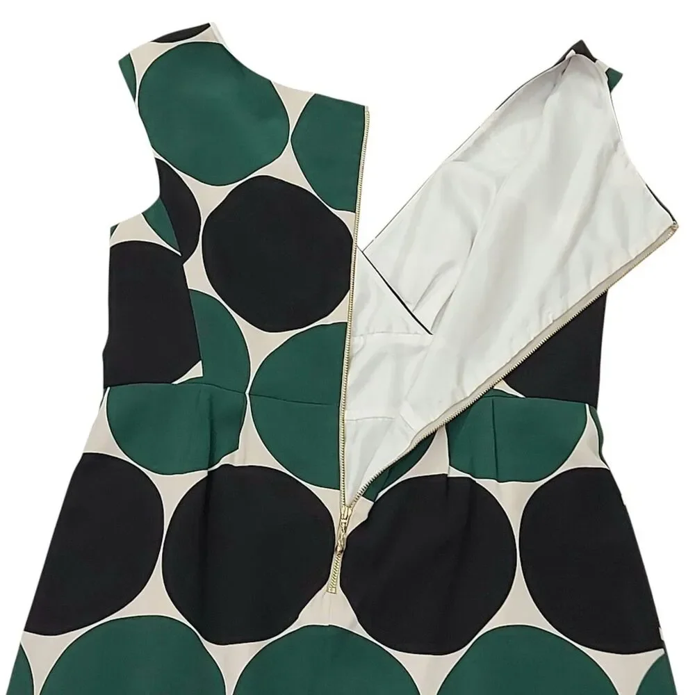 Kate Spade New York Womens 8 Green Black Polka Dot Silk Lined Midi Dress Luxury